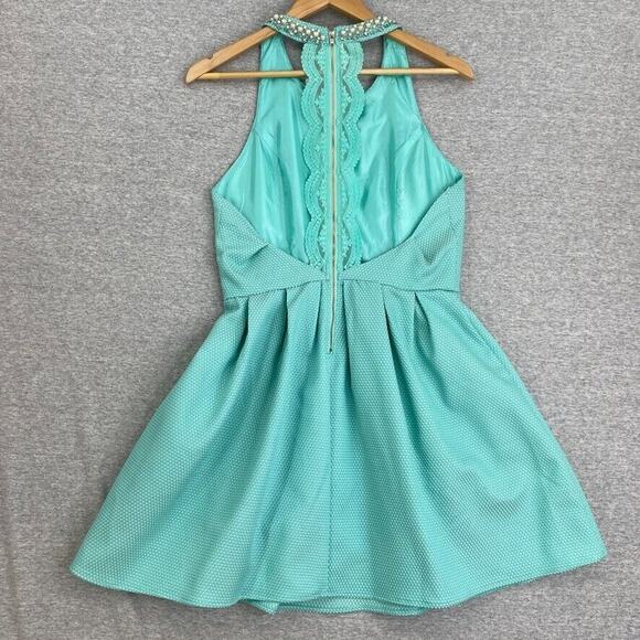 The Clothing Co Dress Womens Medium Green Halter Open Back Beaded Lace Zipper - Picture 3 of 15